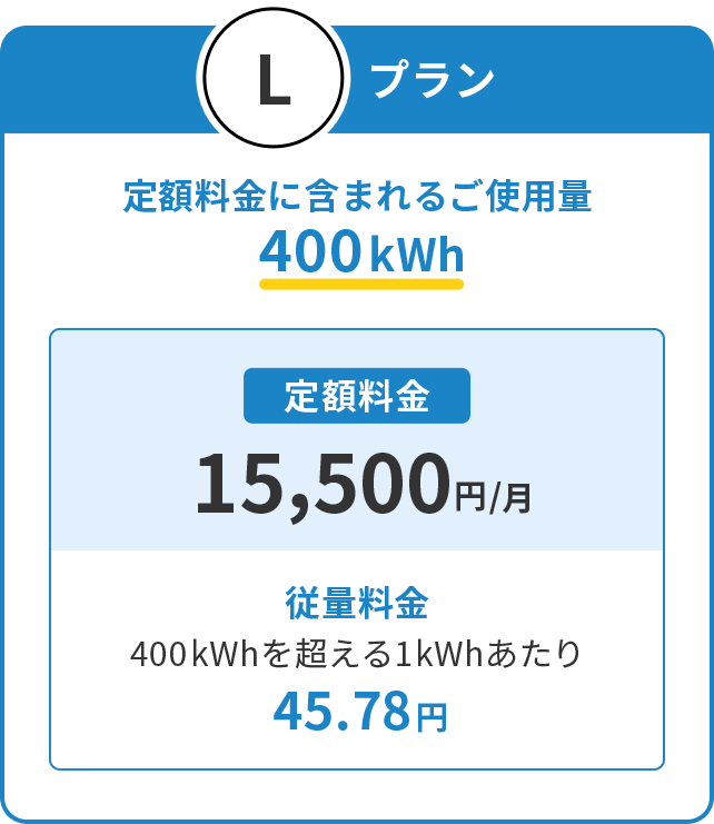Lプラン 定額料金に含まれるご使用量400kWh 定額料金15,600円/月