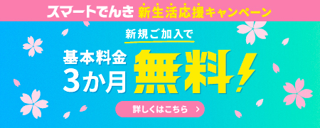 【スマートでんき新生活応援キャンペーン】新規ご加入で基本料金3ヶ月無料！【詳しくはこちら】